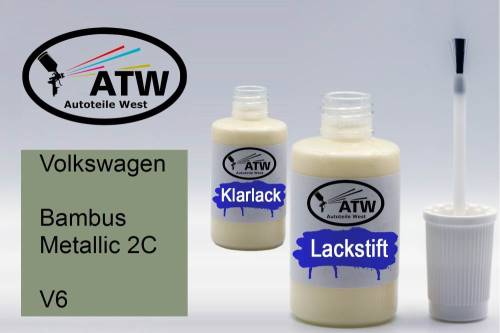 Volkswagen, Bambus Metallic 2C, V6: 20ml Lackstift + 20ml Klarlack - Set, von ATW Autoteile West.